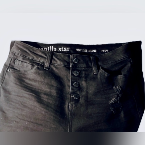 BLACK VANILLA STAR high rise Jeggings! Destructed Sz 9 - Picture 3 of 15